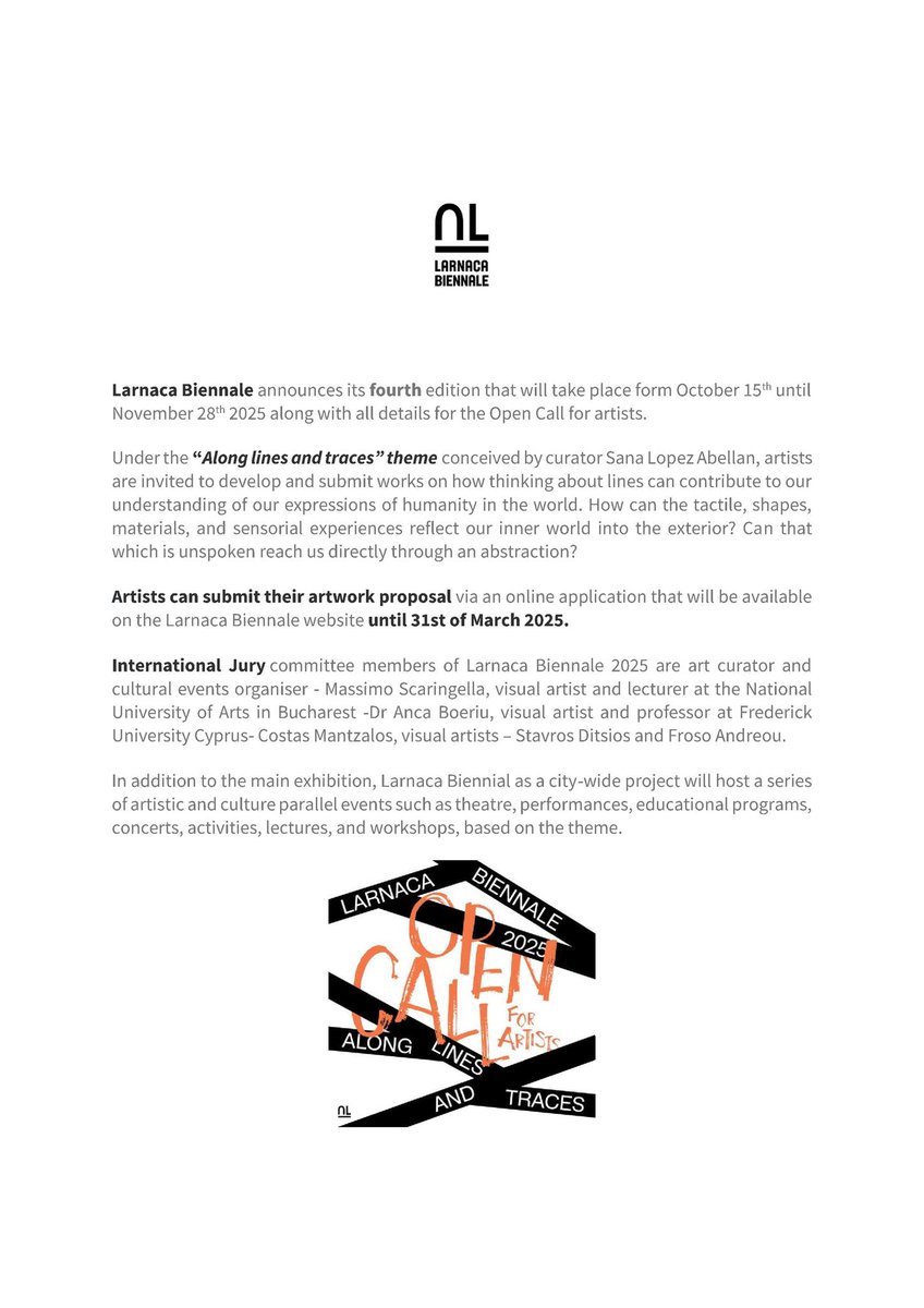 CyprusinUkraine's tweet image. Now! @biennalelarnaca 2025 Open Call for #artworks! 🎨Make sure to submit until 31 March 2025 📷 👇
#Larnaca #Biennale2025