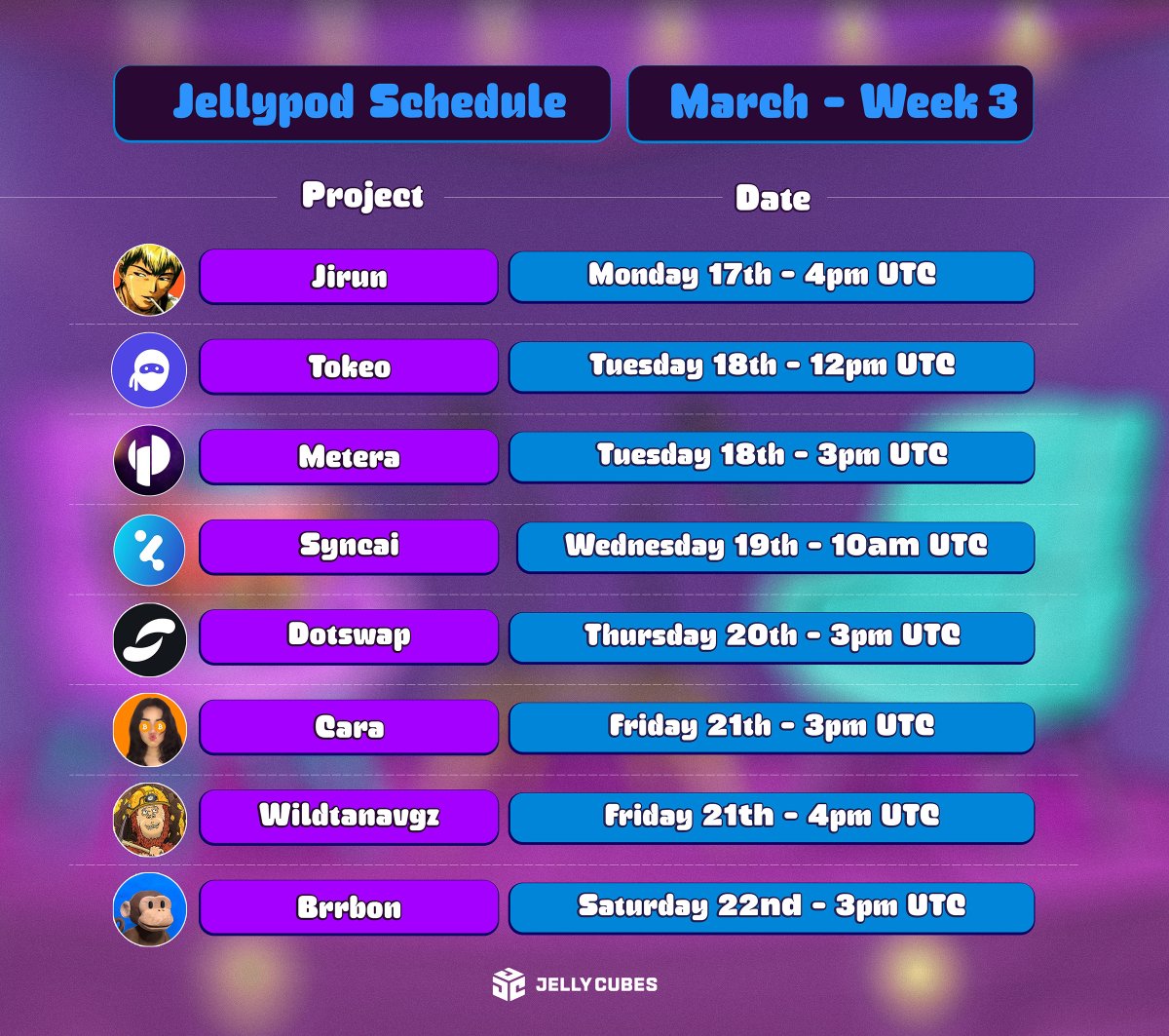 Mark your Calendars 📅

This week we have 8 amazing spaces lined up.

First one being today at :

- 4PM UTC with <a href="/Jiurn/">Jiurn</a> 

Full list below 🔽