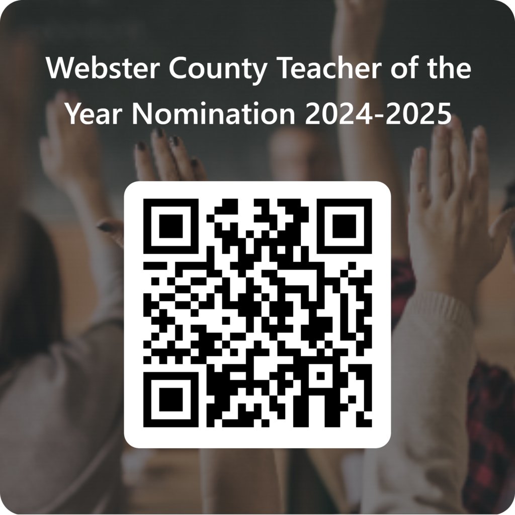 WebCoBoard's tweet image. Webster County Teacher of the Year nominations are now open. The survey should take less than 2 minutes to complete and is available at forms.office.com/r/WnZx1hzWzb. Please submit your nomination by Sunday, April 13, 2025.