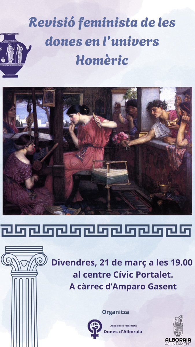 ayto_alboraya's tweet photo. 🟣 Continua la programació del 8M, Dia de la Dona

🗣 L'associació Dones d'Alboraia realitzarà una revisió feminista de les dones en l'univers homèric

👩 A càrrec d'Amparo Gasent, professora de secundària especialista en grec https://t.co/Mw2JkiTfDf