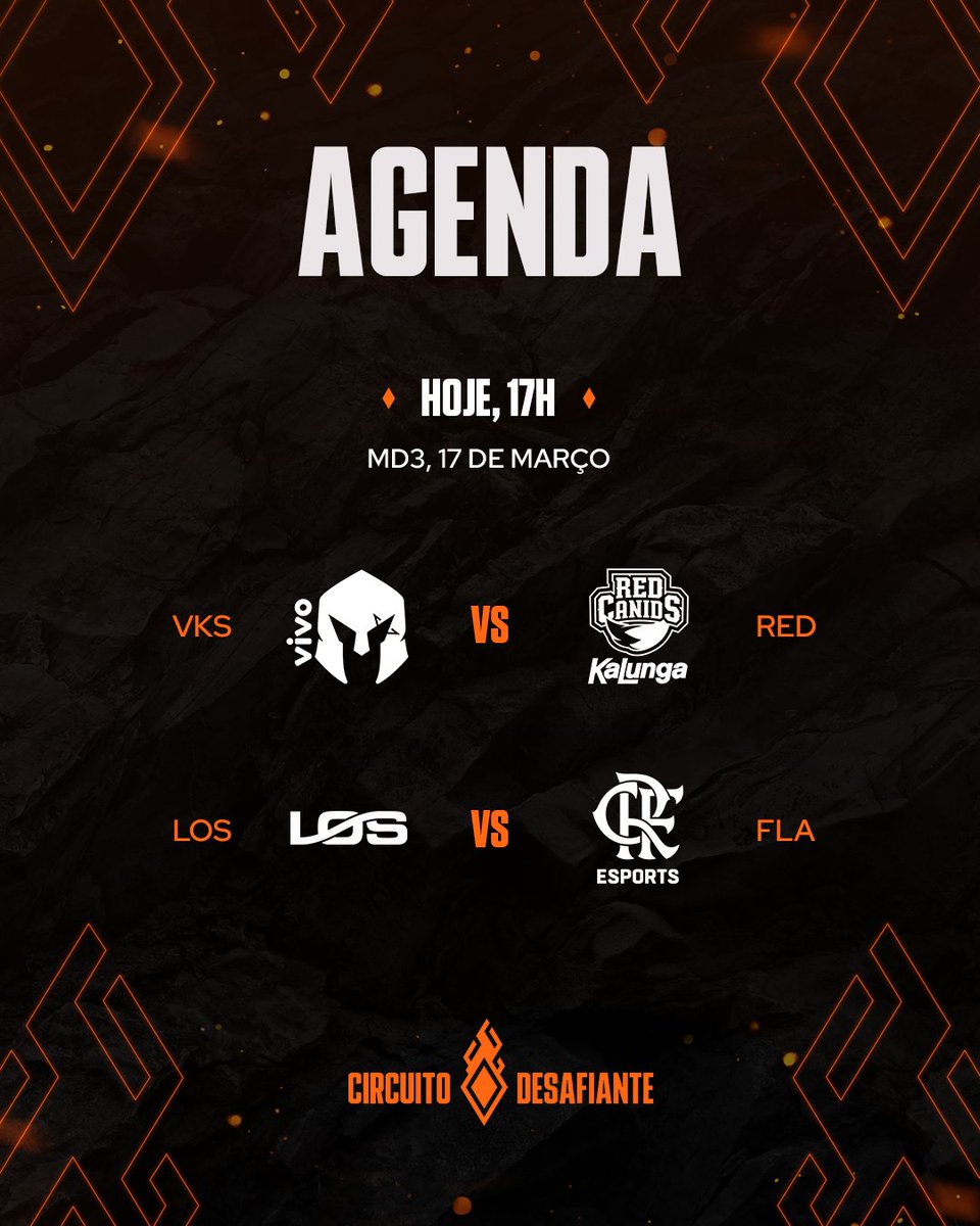LTA Sul (@ltasul) on Twitter photo CHEGOU A HORA DO CIRCUITO DESAFIANTE 😍
Duas Md3 abrem a competição nesta segunda-feira:
17h - <a href="/VivoKeyd/">Vivo Keyd Stars</a> Academy 🆚 <a href="/REDCanids/">RED Canids Kalunga</a> Academy
A seguir - <a href="/losgrandesgg/">LØS</a> 🆚 <a href="/flaesports/">Flamengo Esports</a>
📺 Assista ao vivo em lolesports.com CHEGOU A HORA DO CIRCUITO DESAFIANTE 😍
Duas Md3 abrem a competição nesta segunda-feira:
17h - <a href="/VivoKeyd/">Vivo Keyd Stars</a> Academy 🆚 <a href="/REDCanids/">RED Canids Kalunga</a> Academy
A seguir - <a href="/losgrandesgg/">LØS</a> 🆚 <a href="/flaesports/">Flamengo Esports</a>
📺 Assista ao vivo em lolesports.com