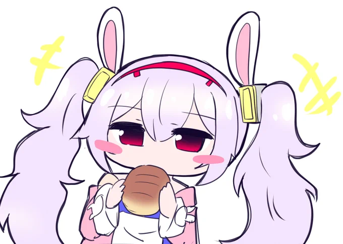 久々に固形物が食べれる喜びをラフィーちゃんに表現してもらいました もぐもぐ 