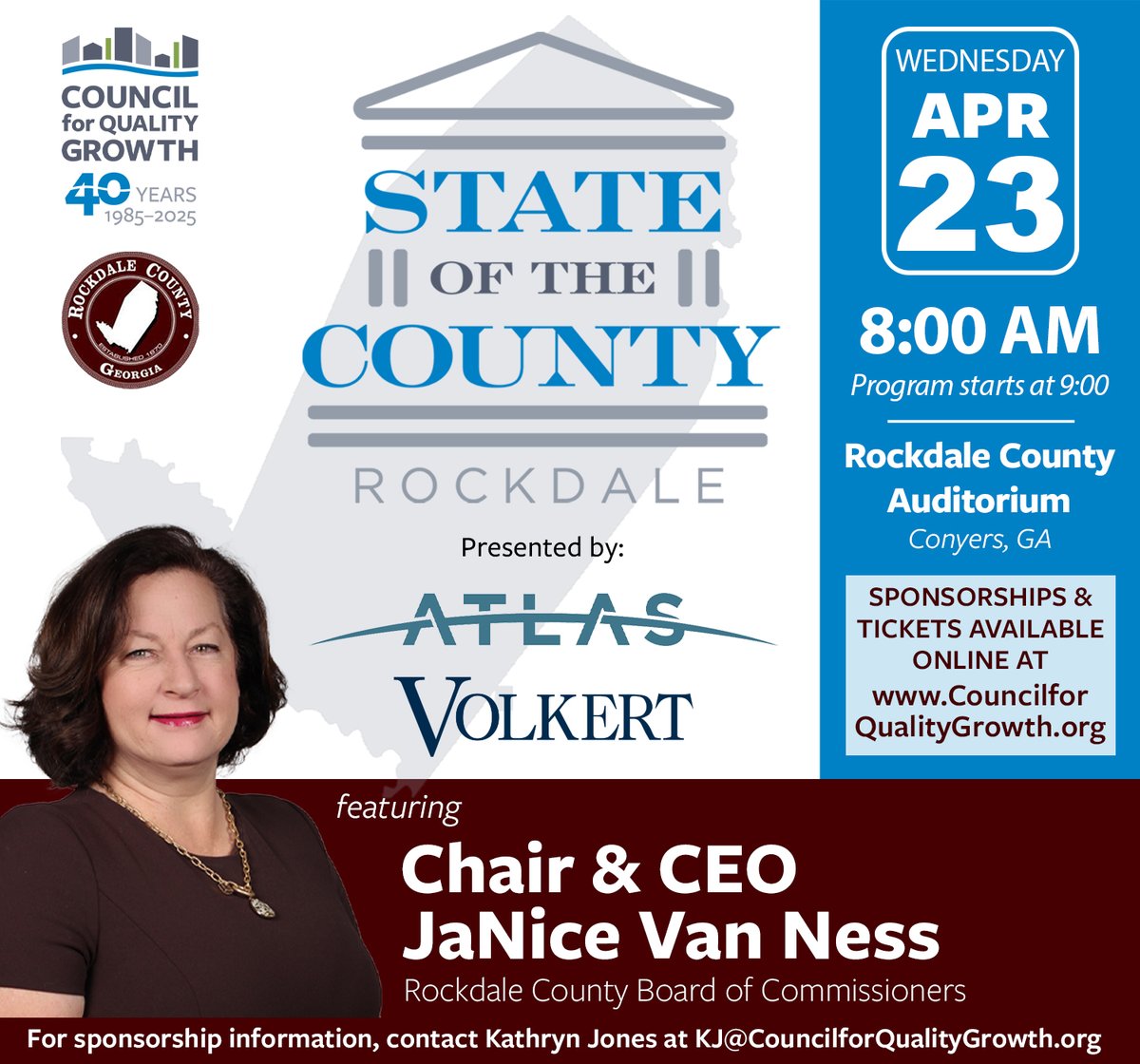 The Council is proud to partner with Rockdale County for the 2025 #StateofRockdale, presented by Atlas and Volkert, Inc. Join us on 4/23 to hear Rockdale County Chair &amp; CEO JaNice Van Ness deliver her first county address: councilforqualitygrowth.memberzone.com/events/details… #RockdaleCounty #QualityGrowth