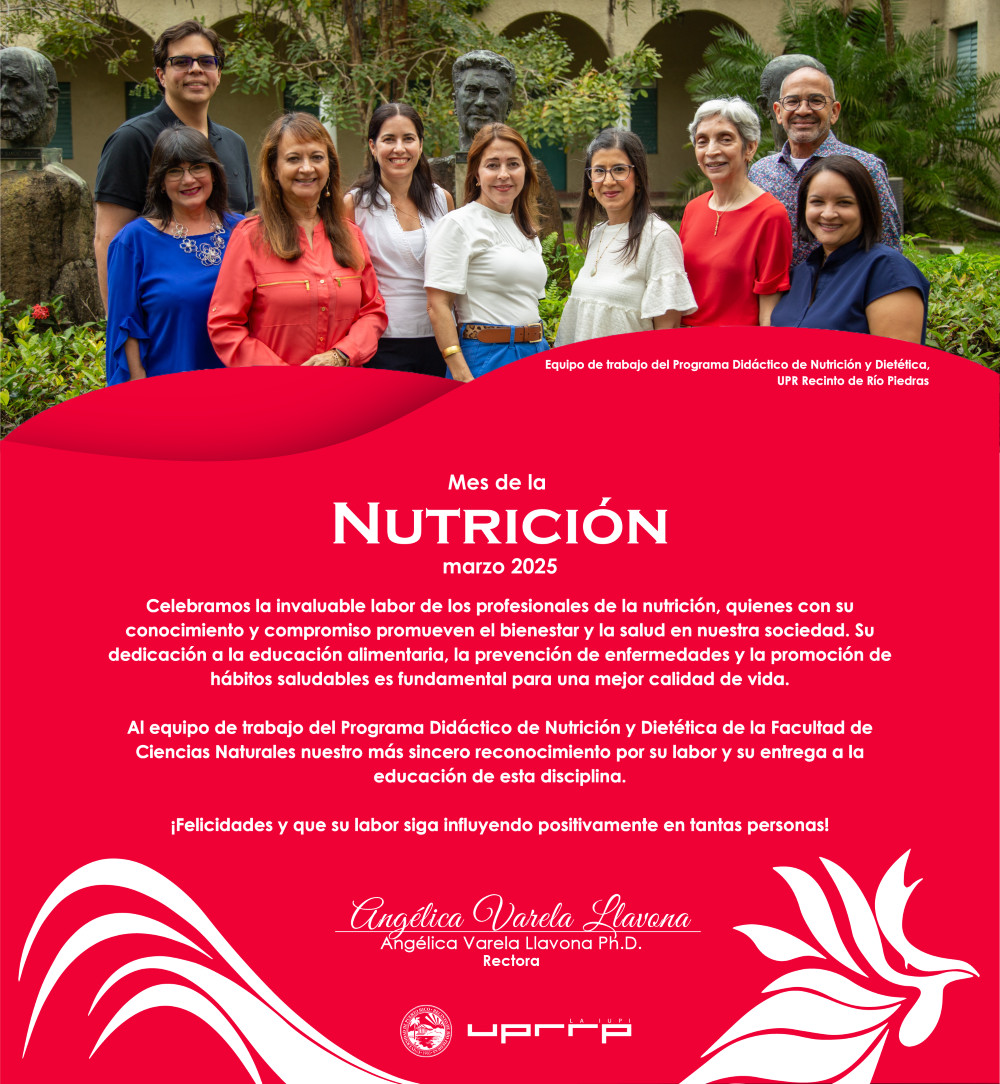 👏🍽️ ¡Felicitamos en el Mes de la Nutrición a todo el equipo de trabajo del Programa Didáctico de Nutrición y Dietética de la Facultad de Ciencias Naturales!

Su compromiso es clave para formar profesionales que promueven el bienestar en nuestra sociedad. ❤️🐓

#uprrp #laiupi