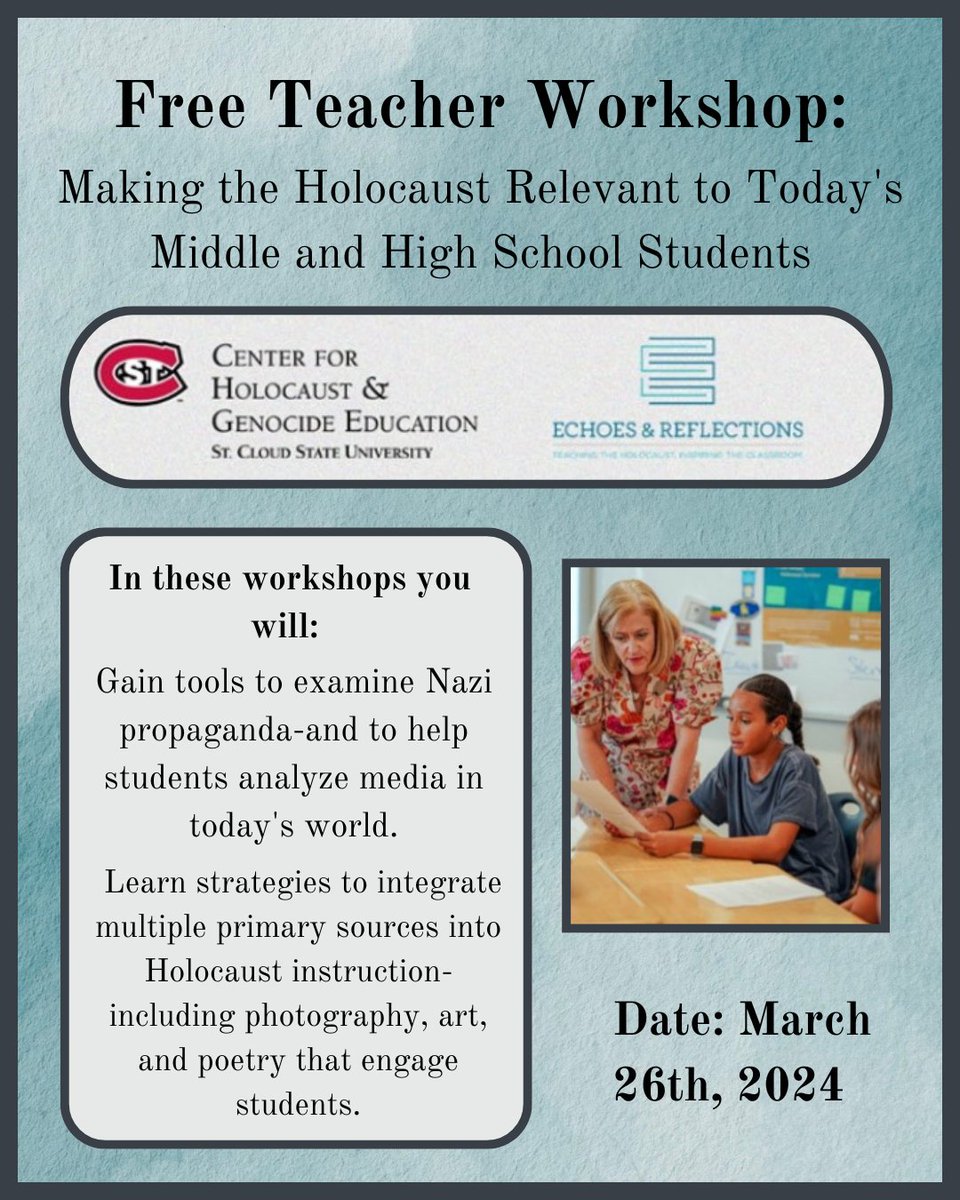 This teacher workshop will focus on teaching media literacy and how to integrate primary sources into your classroom to engage your students with the history of the Holocaust. Link here: mnhs.info/4itm0zh

#MNStudies #MNTeachers #MNHistory