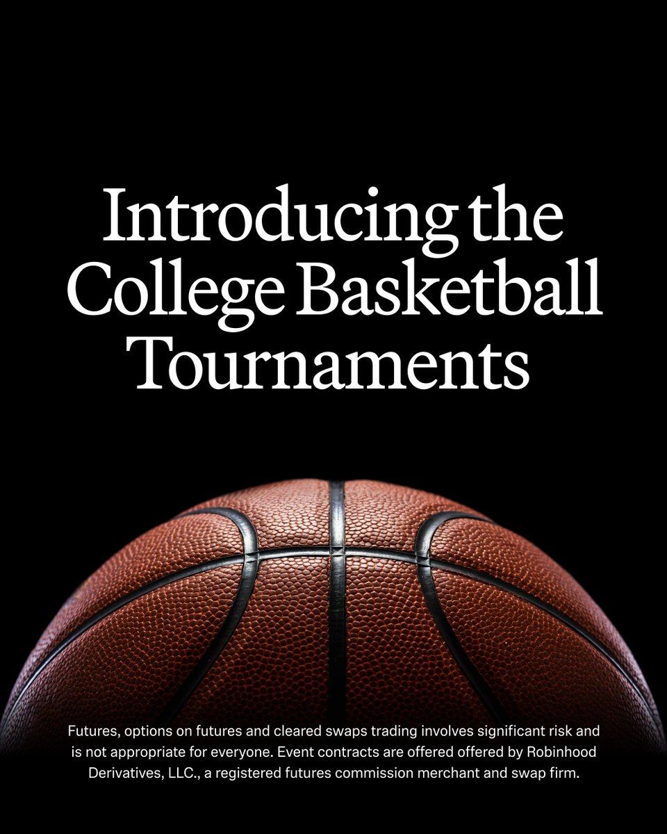 Starting today, you can now trade contracts on the men's and women's college basketball tournaments. 

See you at tip-off: go.robinhood.com/collegebasketb…