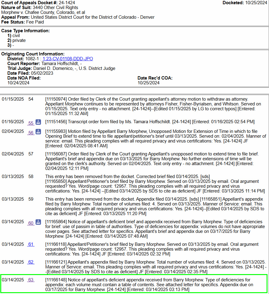 24-1424, #BarryMorphew v. #ChaffeeCounty Colorado et al Dist/Ag docket ...