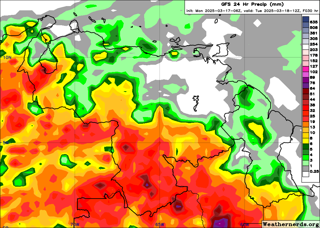 EstebanWXcast's tweet photo. Venezuela, salida de los modelos de precipitación acumulada en 24 hrs, terminados a 08:00 HLV del 18MAR25, según GFS, ICON, GEM y ECMWF. Se prevén acumulados importantes y más probables en Zulia, Andes, Llanos occidentales y centrales, sur de Bolívar y Amazonas. https://t.co/3jayw9rTpw