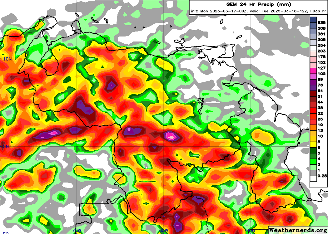 EstebanWXcast's tweet photo. Venezuela, salida de los modelos de precipitación acumulada en 24 hrs, terminados a 08:00 HLV del 18MAR25, según GFS, ICON, GEM y ECMWF. Se prevén acumulados importantes y más probables en Zulia, Andes, Llanos occidentales y centrales, sur de Bolívar y Amazonas. https://t.co/3jayw9rTpw