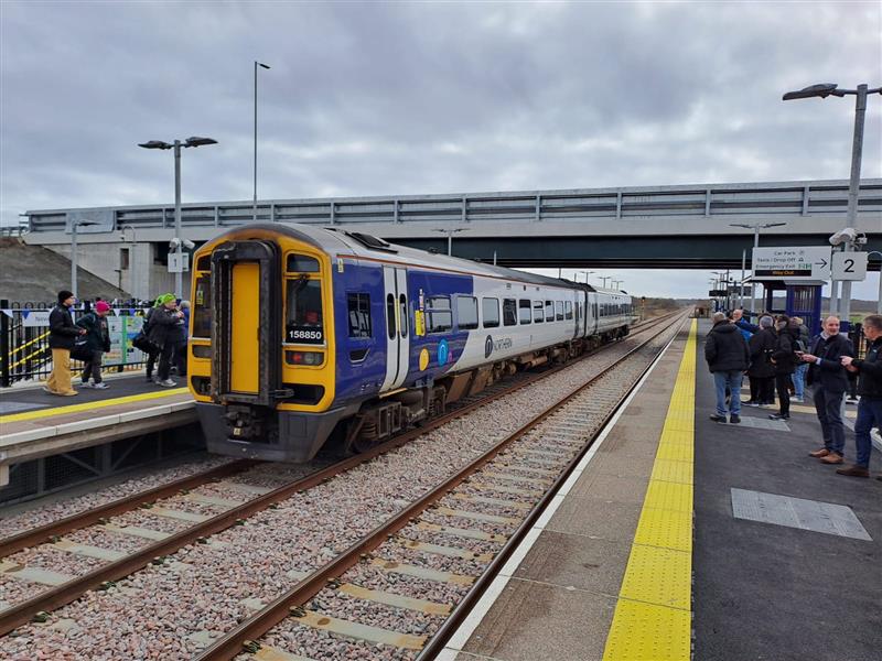 northernassist's tweet photo. 📣🚆 A huge milestone today for the Northumberland line as new station Newsham opens for the first time to passenger services in 60 years!! 

Oh and Whistle wearing his Newcastle shirt to celebrate the win last night of course.. ⚽ 

#NorthernTrains #NewStation #Newcastle https://t.co/WSuqFAPoeE