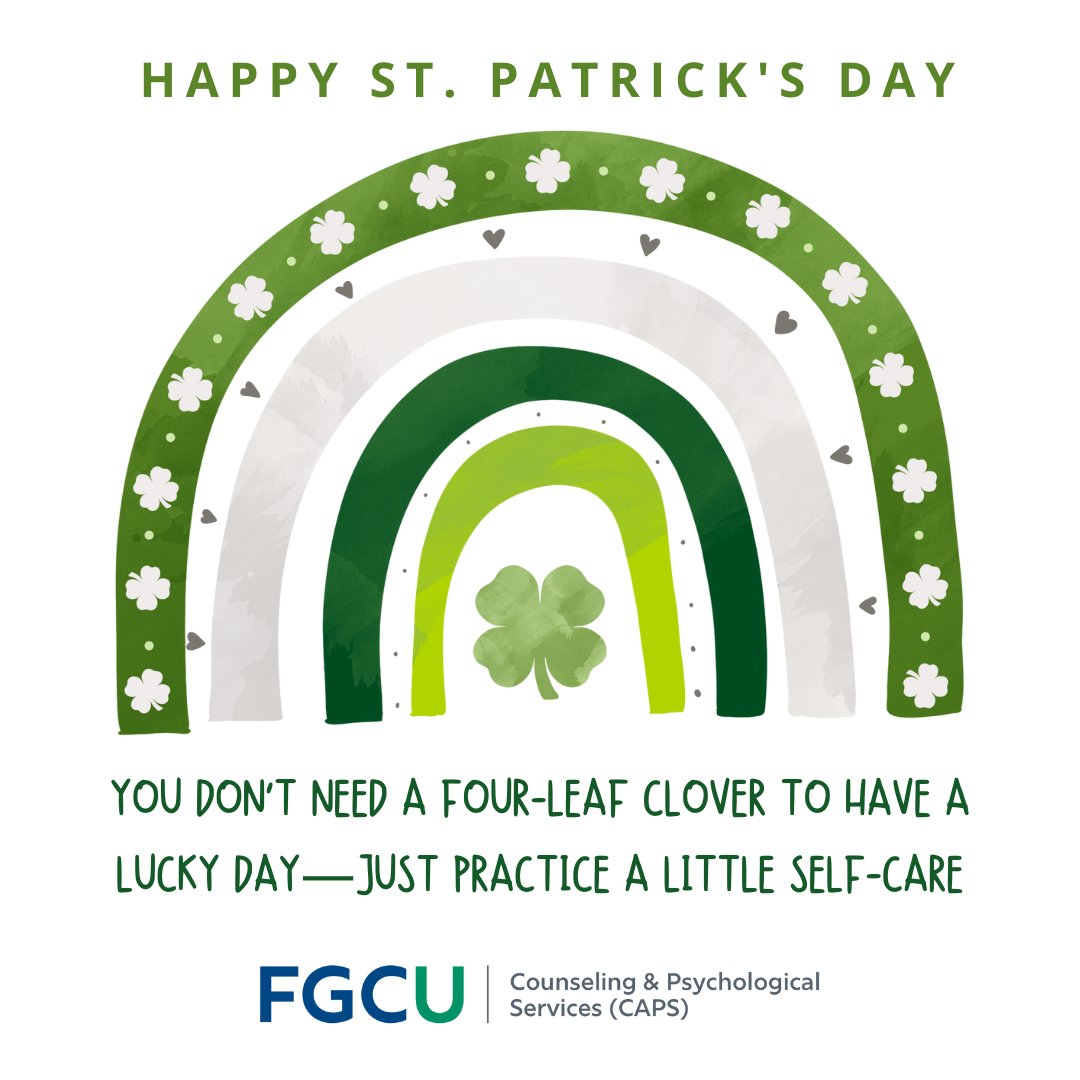CapsFgcu's tweet photo. Luck isn’t just about chance—it's about taking care of your mind and body! 🍀💚 

Take a mental health break today! #LuckAndWellness #MentalHealthMatters https://t.co/ldy73KKZBN