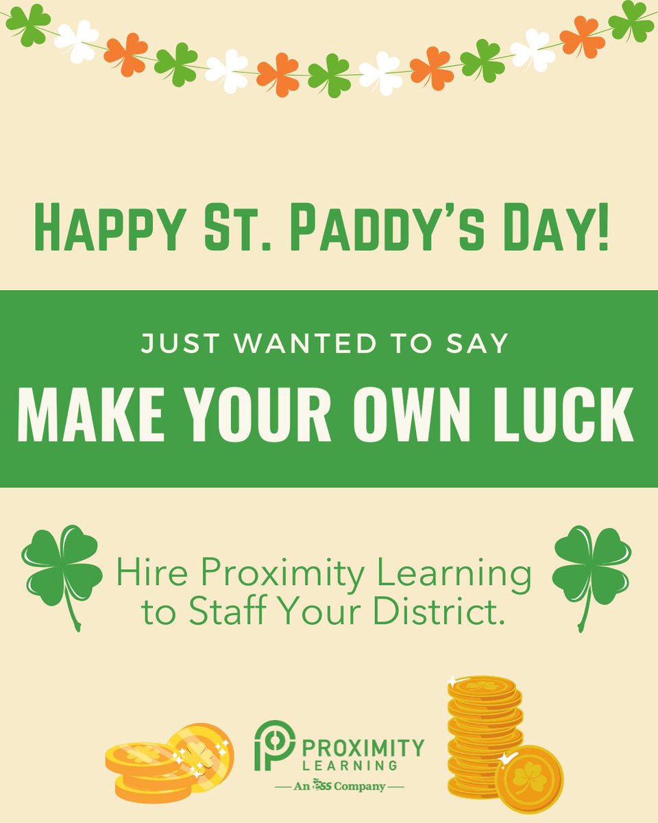 ProxLearning's tweet image. 🍀 Happy St. Patrick’s Day from Proximity Learning! 🍀
Today, we’re celebrating the luck of having incredible virtual teachers who bring live instruction to students nationwide—no four-leaf clover required! 
#StPatricksDay #VirtualLearning #LiveInstruction #ProximityLearning