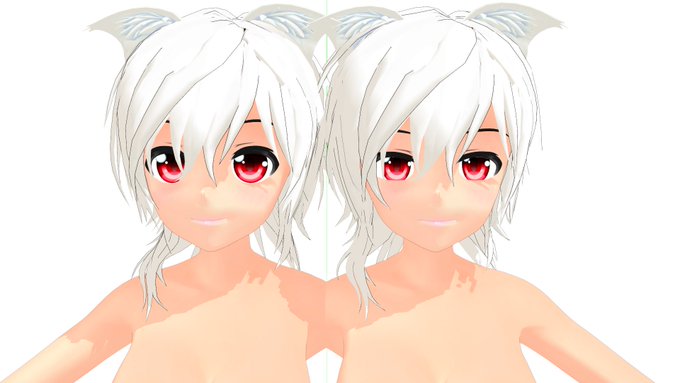 椛の顔をあれこれ調整してみる
もうちっと男性っぽいのかも
旧→新
眉毛は白く太いのかしらん?髪もボリューム欲しいか… 