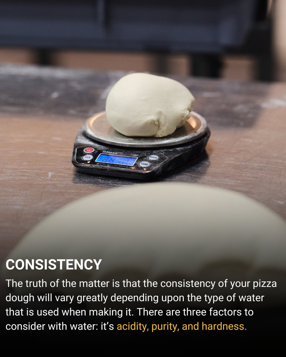 PizzaUniv's tweet image. Did you know? The quality of water can change the texture &amp;amp; taste of your pizza dough! 💧🌊 From NYC’s legendary tap water to high-mineral content wells, water matters more than you think! #PizzaScience