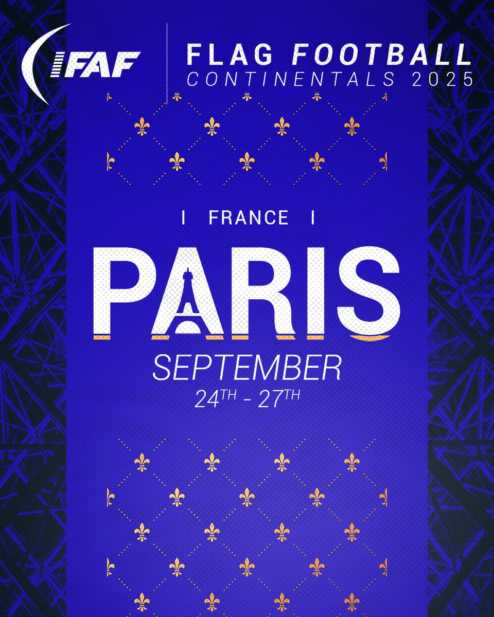 IFAFMedia's tweet photo. 🌍 EURO FLAG 2025 TAKES OVER PARIS  🇫🇷

From September 25 to 27, 2025, Paris will be the beating heart of European Flag Football.

More infos: https://t.co/A6N7fUxCI6 https://t.co/8OcLS0xfwm