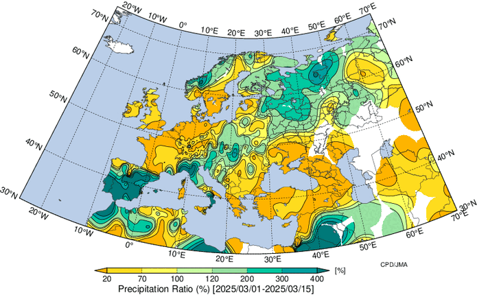 WetterKontor's tweet photo. Sehr nasse erste März-Hälfte auf der #Iberischen #Halbinsel, gebietsweise 4 mal so viel Niederschlag wie im langjährigen Durchschnitt, bei uns dagegen bisher deutlich zu trocken: https://t.co/tMEVsk52H5 https://t.co/WR3QFPDFTI