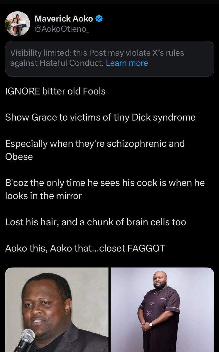 Francis Gaitho (@fgaitho237) on Twitter photo Because she is intellectually-bankrupt with nothing else that populates her tiny brain beyond gossip and slander, urinal-whore <a href="/AokoOtieno_/">Maverick Aoko</a> risks losing her X account and NIS gigs. Pick your fights wisely.
Someone tell her I’m not one of those people she extorts. I’m not a Because she is intellectually-bankrupt with nothing else that populates her tiny brain beyond gossip and slander, urinal-whore <a href="/AokoOtieno_/">Maverick Aoko</a> risks losing her X account and NIS gigs. Pick your fights wisely.
Someone tell her I’m not one of those people she extorts. I’m not a