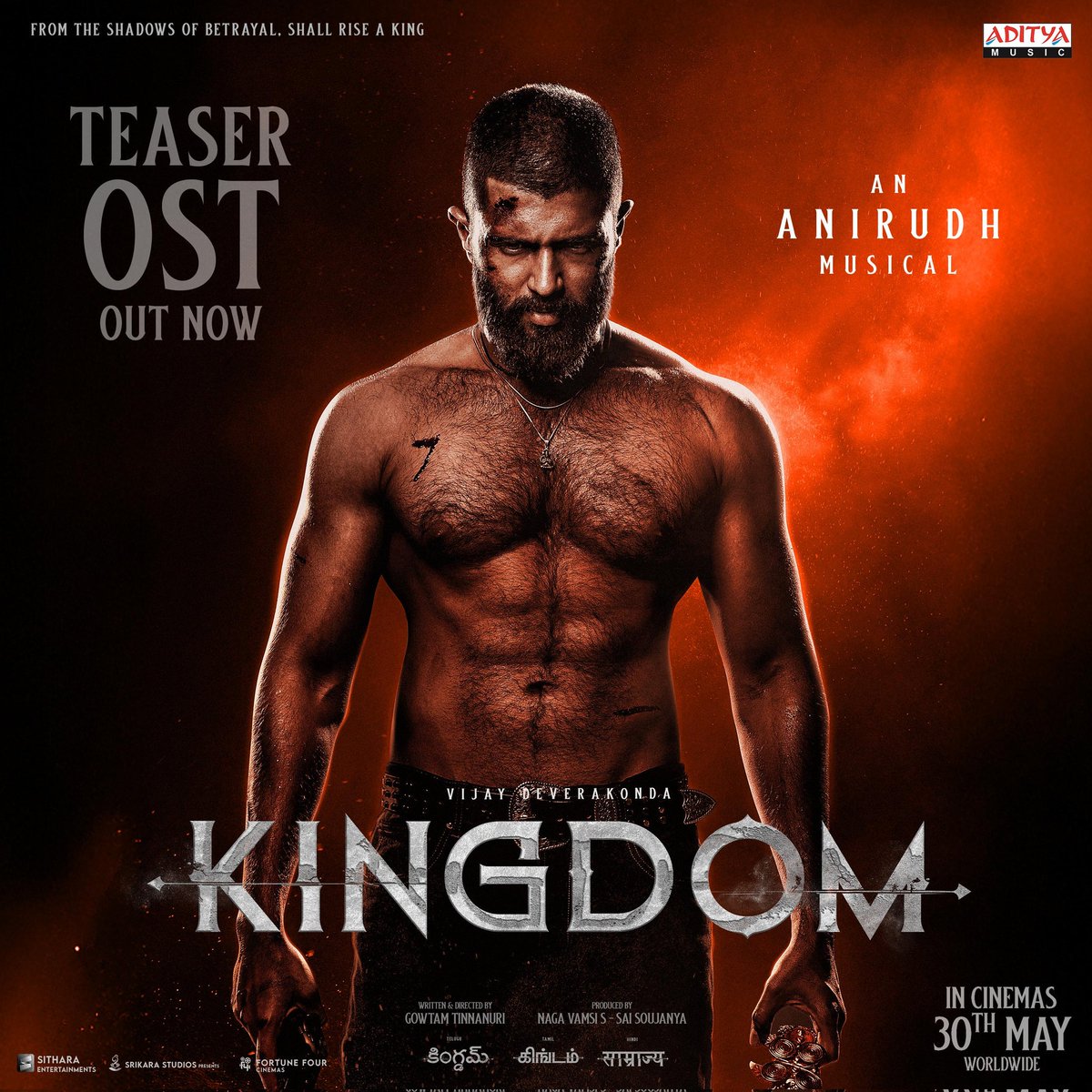 Here’s the much awaited release of the soundtrack that celebrates The Arrival, The rise and the intense high 💥💥

#KINGDOM Teaser OST out now - youtu.be/8eb6T14AxEY

<a href="/TheDeverakonda/">Vijay Deverakonda</a> <a href="/anirudhofficial/">Anirudh Ravichander</a> <a href="/gowtam19/">Gowtam Tinnanuri</a> <a href="/vamsi84/">Naga Vamsi</a> <a href="/dopjomon/">Jomon T John</a> #GirishGangadharan #SaiSoujanya <a href="/NavinNooli/">Navin Nooli</a>