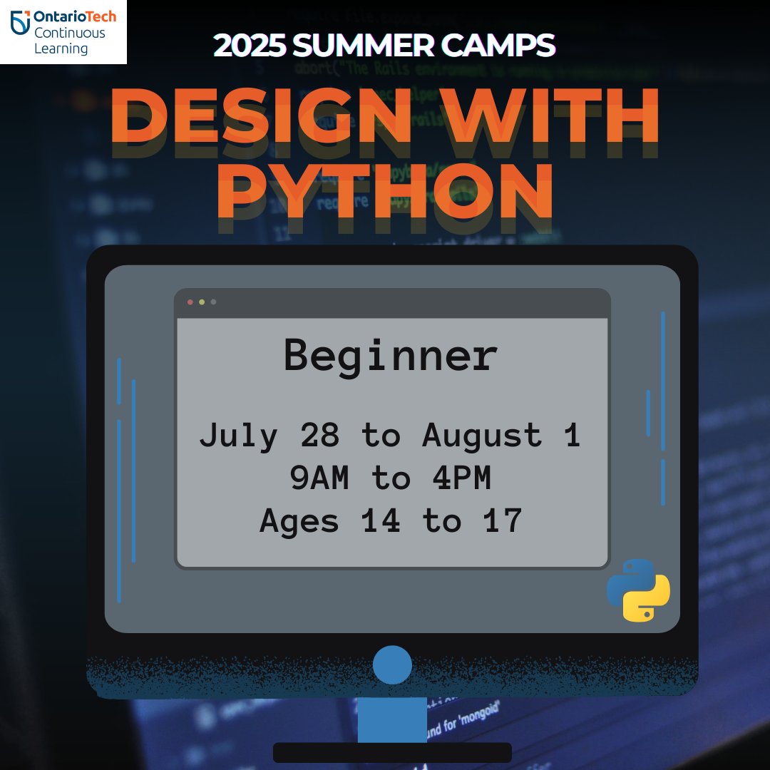 OT_summercamps's tweet image. Join us for the Design with Python (Beginner) camp and start coding right away! Explore beginner-friendly challenges that teach Python’s core concepts in a fun and interactive way! Register today: vist.ly/3mxiahf
#pythoncamp
#coding
@OT_Outreach