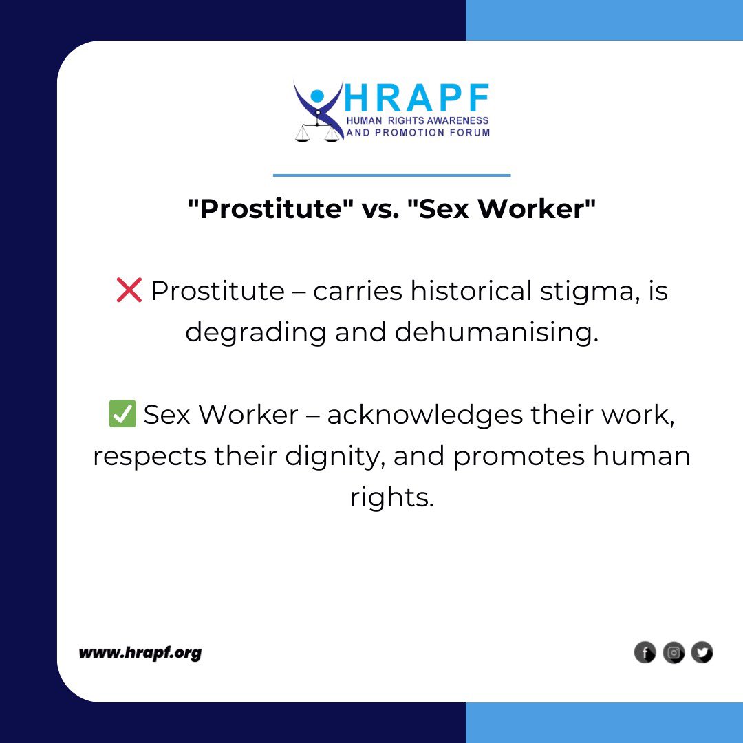 hrapf_uganda's tweet image. Language shapes how we see and treat others. 

The words we use can either empower or marginalise, and this month, HRAPF invites you to consider the impact of language on our target communities. 

First up: Why respectful language matters for sex workers. ⬇️