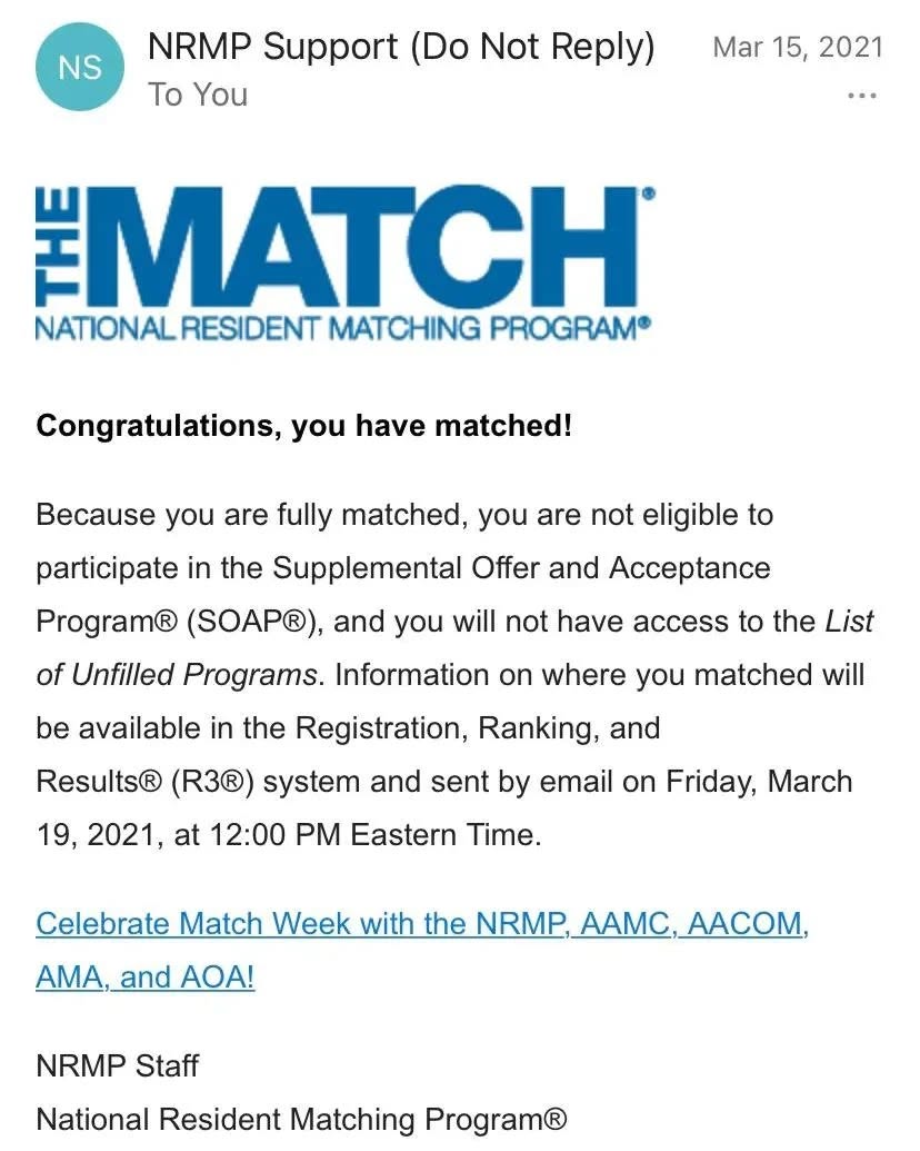 malkeasaad's tweet photo. I still remember the day I matched and received this email! Best of luck to all Match Applicants and hopefully you get the "Congratulations, you have matched" email.
.
.
.
#match2025 #matchweek #residencymatch #matchday #residencyprograms #usmle #usa #medicalschool #medstudent #medicalstudent #resident