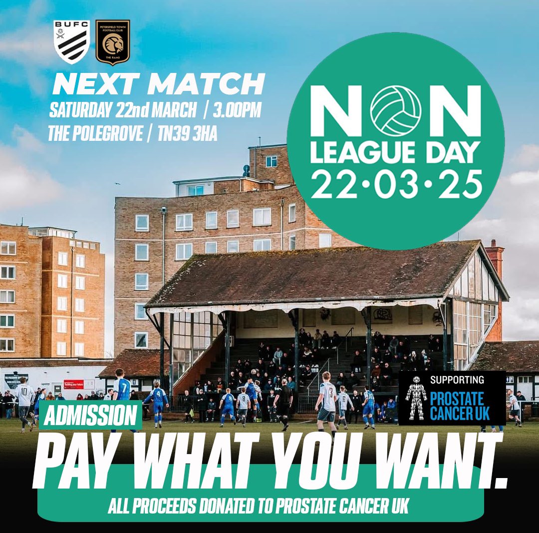 Bexhill United Football Club (@bexhill_united) on Twitter photo ππππ π πππ πππΌπππ πΏπΌπ
π SCFL Premier Division
π Petersfield Town
ποΈ Saturday 22nd March
βοΈ <a href="/nonleaguedayuk/">Non-League Day</a>
ποΈ The Polegrove
π 3.00pm
ποΈ ππΌπ πππΌπ πππ ππΌππ
All proceeds on the day will be donated to <a href="/ProstateUK/">Prostate Cancer UK</a>
Letβs pack out The ππππ π πππ πππΌπππ πΏπΌπ
π SCFL Premier Division
π Petersfield Town
ποΈ Saturday 22nd March
βοΈ <a href="/nonleaguedayuk/">Non-League Day</a>
ποΈ The Polegrove
π 3.00pm
ποΈ ππΌπ πππΌπ πππ ππΌππ
All proceeds on the day will be donated to <a href="/ProstateUK/">Prostate Cancer UK</a>
Letβs pack out The