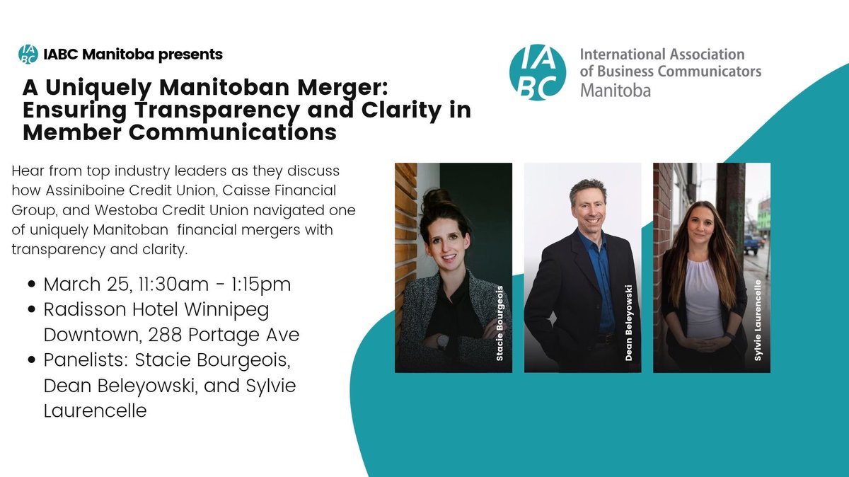 Join us for a panel discussion on merger of 3 financial entities significant &amp; unique to MB’s financial landscape. 
Gather insights on guiding communication strategies, building trust, while keeping members well informed during the transition on March 25.
bit.ly/4i7mWJJ