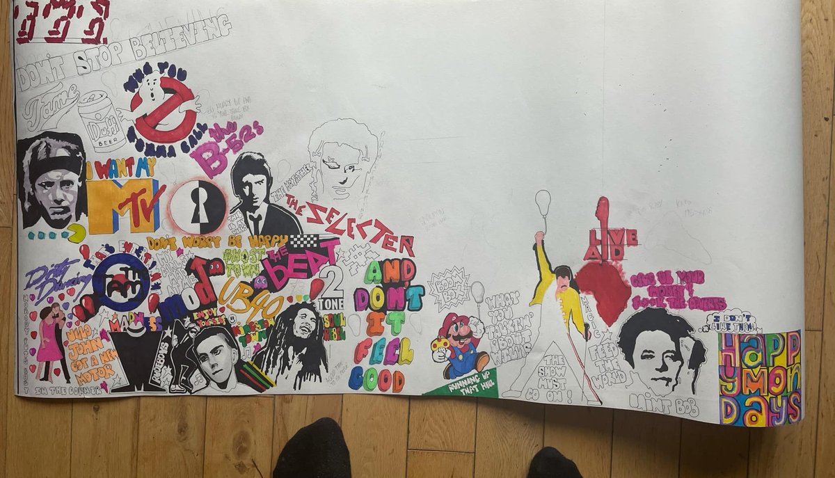 JanetHalmshaw's tweet image. Just started work on a huge 80s artwork a long way to go on this one. #80s #the80s #1980s #art