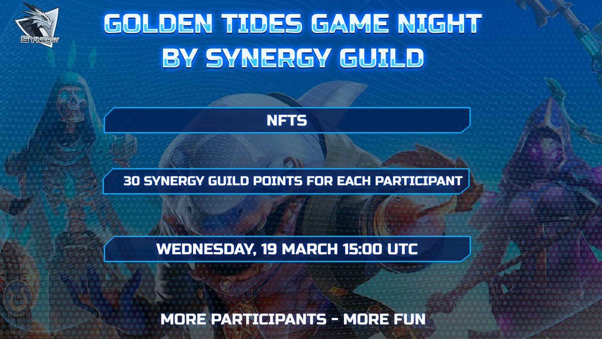 Synergy Guild invites you to the Golden Tides Game Night!

📅 When: March 19 at 15:00 utc
📍 Where: Discord Golden Tides

Join us for an epic game night in the pirate world of Golden Tides! Get ready for thrilling adventures, exciting battles, and… exclusive NFT rewards!

🎁