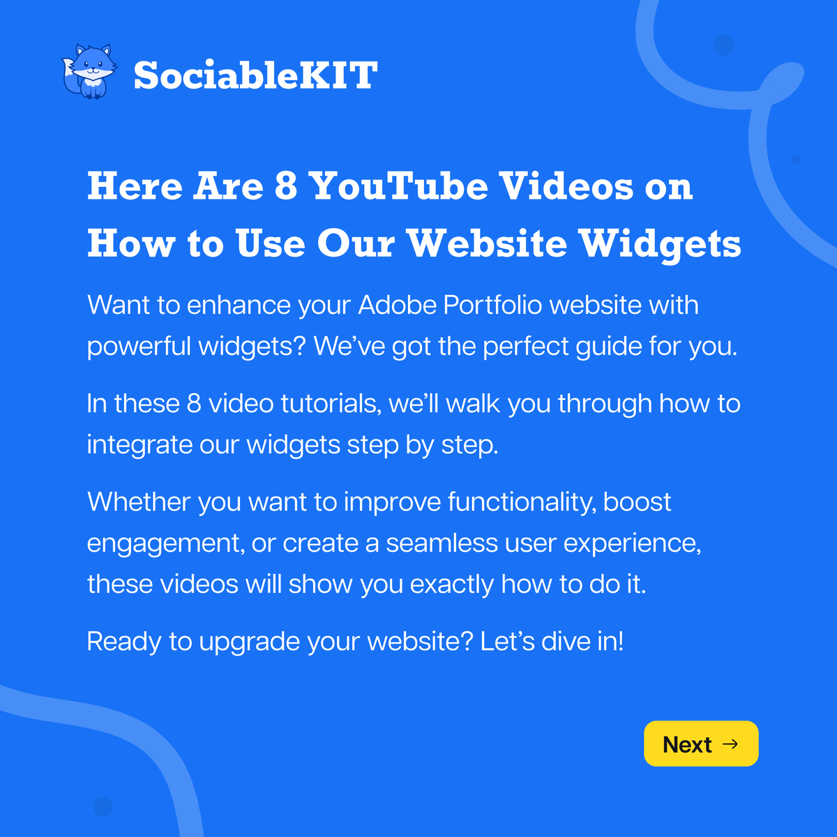 SociableKIT's tweet image. Unlock the Full Potential of Your Website with Our Widget Tutorials! 🔓
Your website deserves the best features!
Our YouTube videos teach you how to add powerful widgets with ease.
#WidgetsForWebsites #TechTutorials #DigitalSolutions #YouTubeVideos #DigitalSolutions