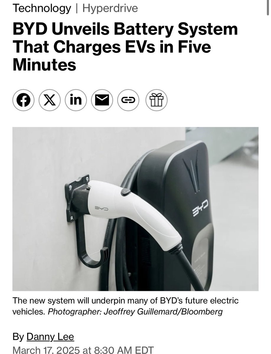 BREAKING: BYD unveils battery system that allows EVs to charge as fast as regular cars

new chinese breakthrough just dropped