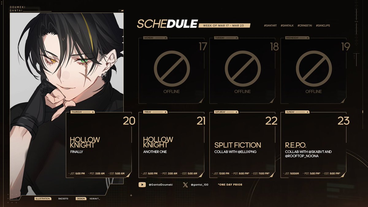 gantai_100's tweet photo. 💯 SCHEDULE FOR 17 MAR - 23 MAR 💯
⁍ GENERAL: #GantaiDoumeki
⁍ LIVE: #gantalk
⁍ FANART: #gantart
⁍ MEMES: #cringetai
⁍ CLIPS: #ganclips
⁍ ART: @/skc53t0 https://t.co/JCYygabobg