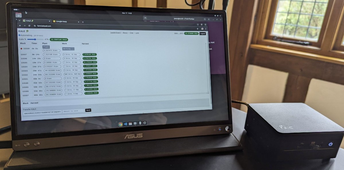 James Bachini (@james_bachini) on Twitter photo Had some fun today mining $Kale tokens on a mini-PC
<a href="/kalepail/">Tyler van der Hoeven</a>'s farm at farm.kalepail.com is one of the cleanest dApp UX's I've experienced
- No wallet required
- No native asset required
Just set up a passkey and starting mining. Great job making web3 fun again! Had some fun today mining $Kale tokens on a mini-PC
<a href="/kalepail/">Tyler van der Hoeven</a>'s farm at farm.kalepail.com is one of the cleanest dApp UX's I've experienced
- No wallet required
- No native asset required
Just set up a passkey and starting mining. Great job making web3 fun again!