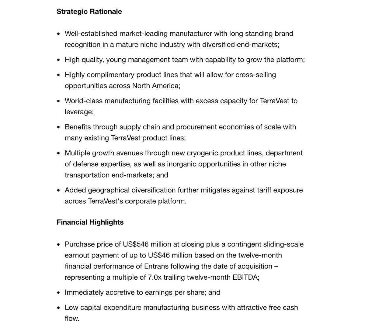 CJ0pp3l's tweet photo. Haw: "Entrans is a very strategic fit for TerraVest, with the broadest and most reputable product suite in the industry, and a world-class manufacturing footprint. Together with Advance Engineered Products and our existing compressed gas transportation product offering, TerraVest is a market-leader in the North American tank trailer industry." said Mr. Haw. "This acquisition is transformational for TerraVest providing multiple growth opportunities for the combined company and I am very excited to work with Ryan Rockafellow and the rest of the Entrans management team as they grow the business."  $TVK.TO