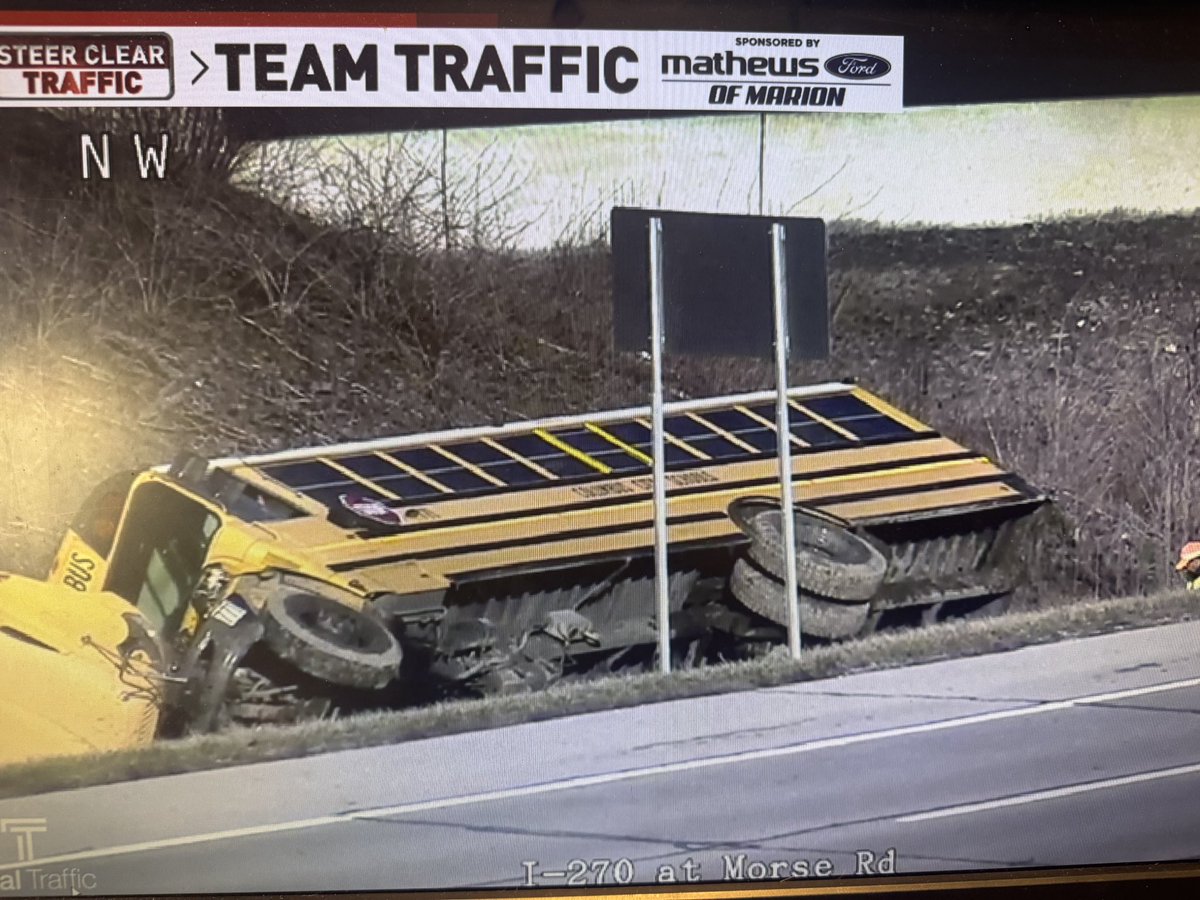 BREAKING - crews responding to a school bus that ended up in a ditch on 270 SB near Morse Rd on the east outerbelt- no students were on the bus during the crash- one person was transported to the hospital <a href="/wsyx6/">WSYX ABC 6</a> <a href="/fox28columbus/">FOX 28 Columbus</a> #GDCTeamTraffic