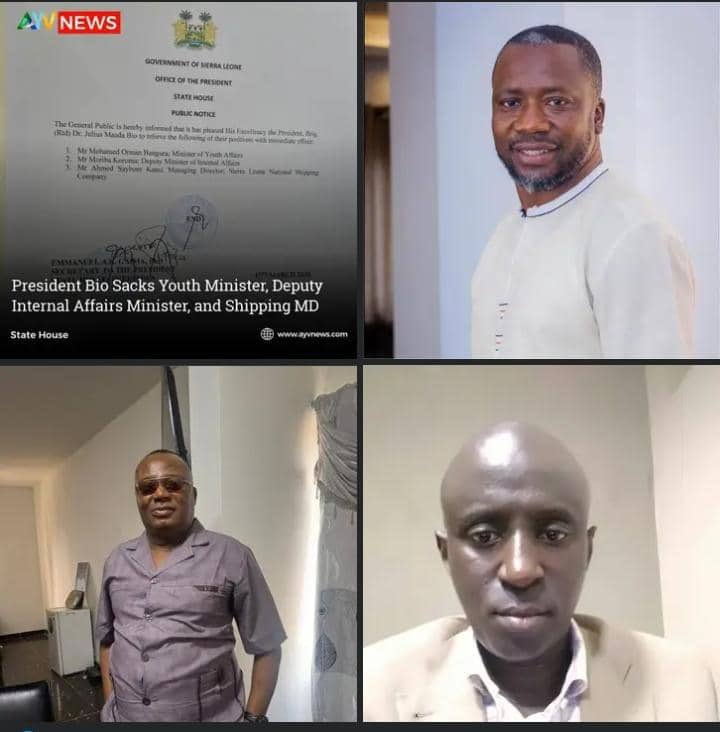 It is obvious that the sacking of Youth Affairs Minister, Orman Bangura and Managing Director of the Sierra Leone National Shipping Company, Ahmed Saybom Kanu, and the Deputy Internal  Affairs Minister, Moriba Koroma is not unconnected to the violence they allegedly orchestrated