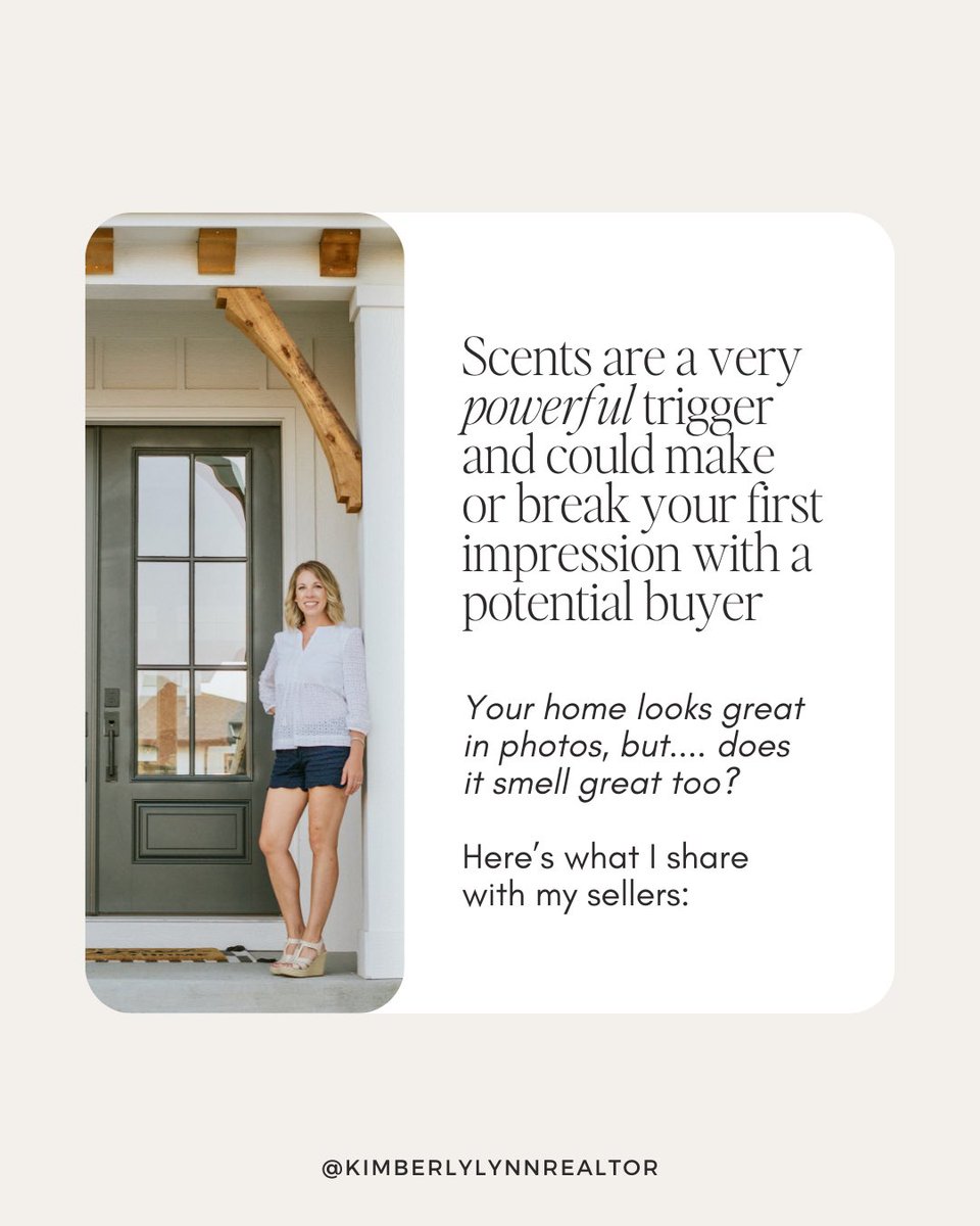 KimLynnRealtor's tweet photo. Your home looks amazing… but does it smell amazing?👃✨ Scents are a powerful first impression!🏡
✔️ Deep clean carpets🧼 ✔️ Scrub hidden kitchen grease🍳 ✔️ Open windows for fresh air🌬️ ✔️ Light, natural scents only🌿
Buyers notice EVERYTHING—what does your home smell like? https://t.co/6iPflO02FR