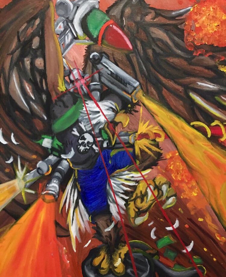 DoloArtLLC's tweet photo. ALEX
Bought to you by PigOut LLC. 
( @pigout_official | @jacquezdreamsart )
Variant / Painting by DoloArtLLC. 
( @doloartllc | @_dolo )
—————
ATTRIBUTES:
Technician and Explosives Expert. Pyromaniac. 
Aerial martial experience. 
Can lift an unknown amount of weight above his own. https://t.co/eU7eRf8HWL