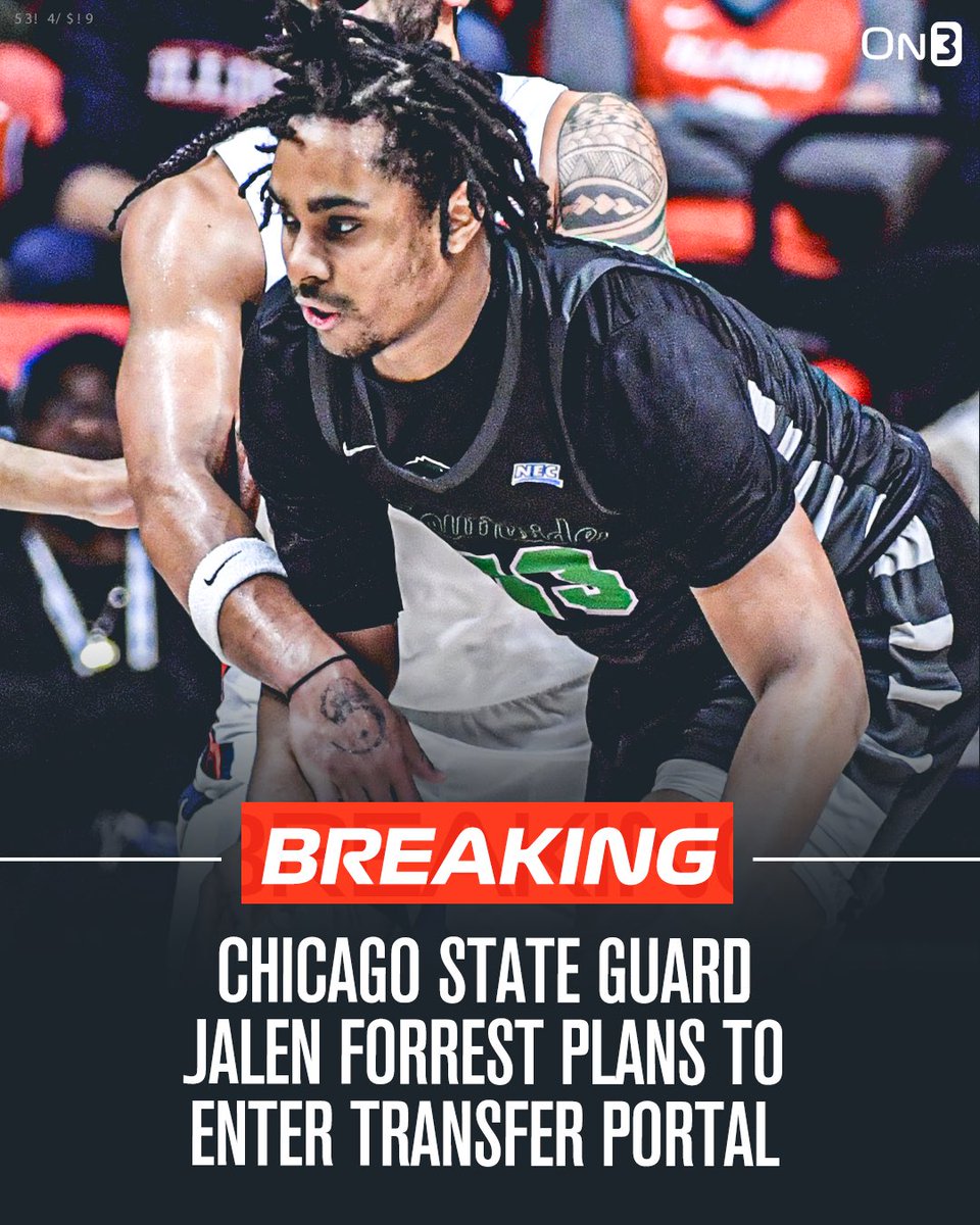 Chicago State guard Jalen Forrest plans to enter the Transfer Portal <a href="/On3sports/">On3</a> is told.

The 6-5 junior averaged 12.6 points and 4.6 rebounds this season. Earned 3rd-Team All-NEC honors.

👉[READ] on3.com/transfer-porta…