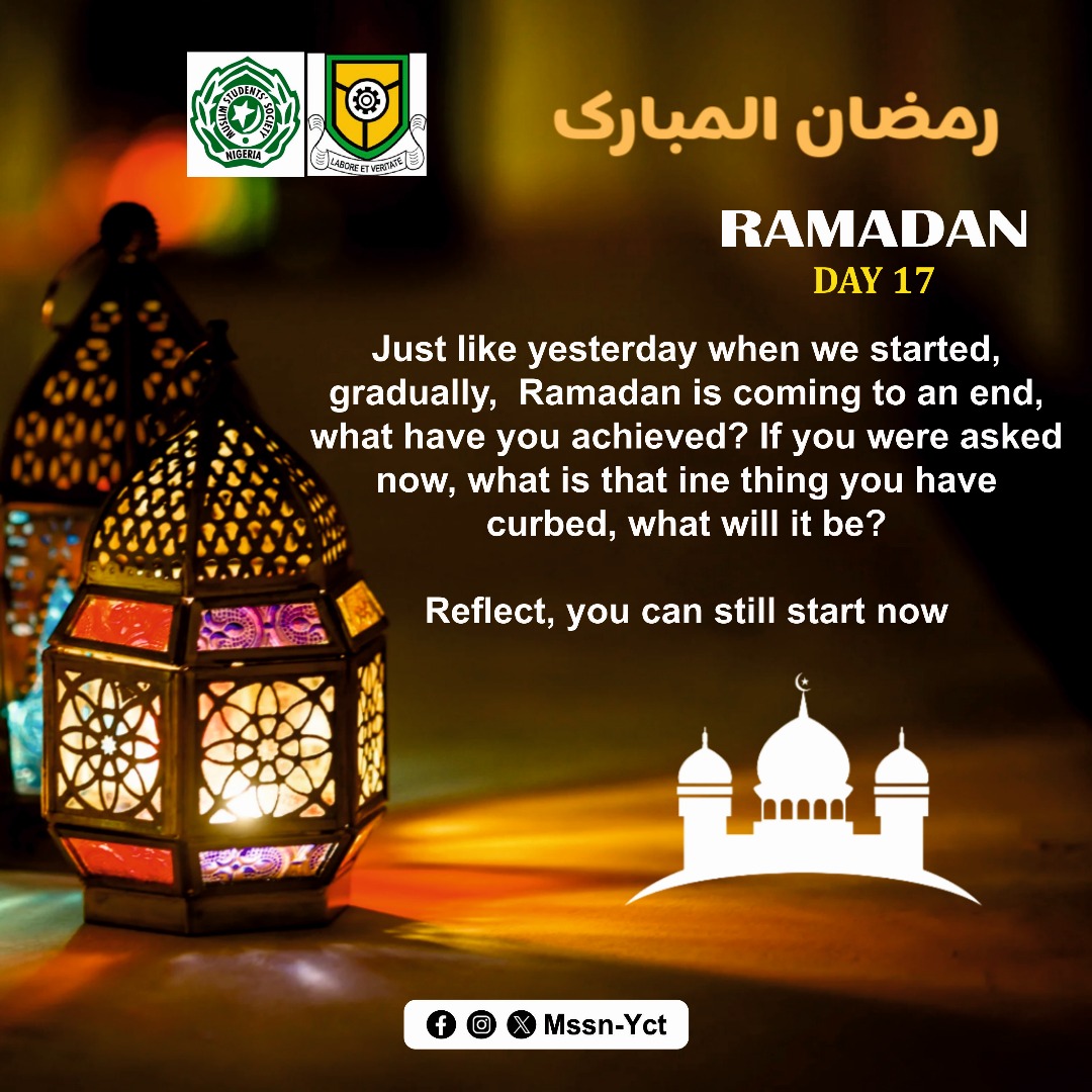 MssnYabatech's tweet photo. "Ramadan Day 17: A Time for Reflection ✨"

As we journey through Ramadan, we are reminded of how quickly time passes. What progress have you made? What habits have you curbed? If there’s still room for growth, don’t worry—it’s never too late to start. https://t.co/jV4alf67P8