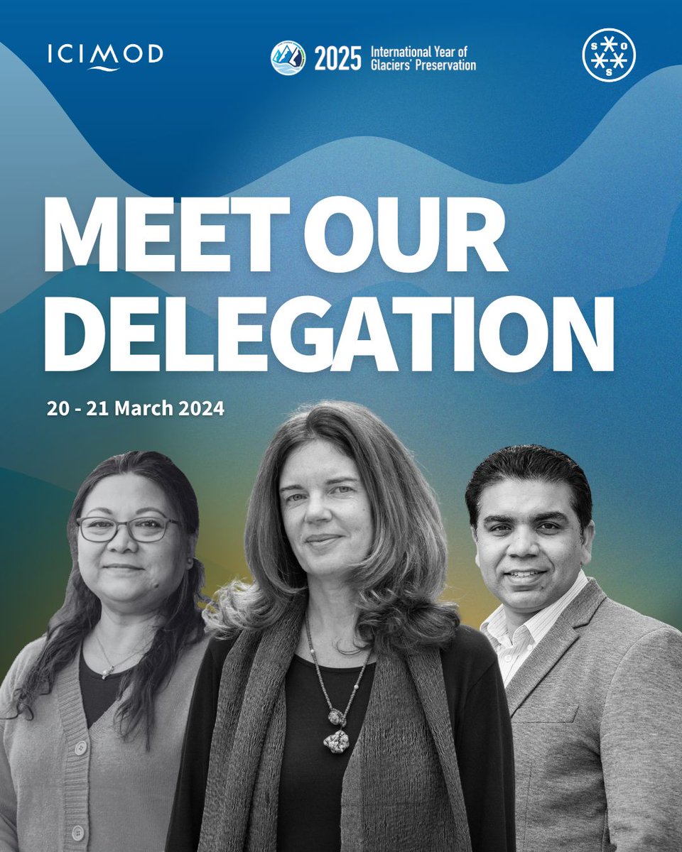 icimod's tweet photo. With less than a week to go before the joint celebration of World Water Day and the very first World Day for Glaciers, meet our delegation:
Izabella Koziell – ICIMOD Deputy Director General
Neera Shrestha Pradhan – ICIMOD Cryosphere and Water Lead
Mohd Farooq Azam – ICIMOD Senior Cryosphere Specialist
The team will be on the ground in Paris, France, at the high-level event on 20 and 21 March. The joint celebration is organised under the aligned theme "Glacier preservation" to highlight the various impacts of glacier changes on downstream communities and ecosystems. It will also spotlight the urgent need for developing water-related adaptation strategies in areas affected by shrinking or disappearing glaciers, increased transboundary cooperation and community engagement, alongside continued support for ambitious reductions in fossil fuel consumption.
Learn more about our side events:
➡️ https://t.co/zWw02LObtd
➡️ https://t.co/OJUazBjyrR
#WorldWaterDay #WorldGlacierDay #IYGP #Glaciers2025 #SaveOurSnow @izabella_koz @neera_s_p @@azam_mf