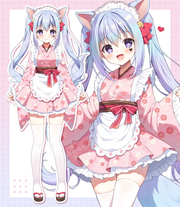 恋犬ちわこちゃん(@ chiwako0208)の新衣装&キービジュアルをお仕立てさせていただきました!和風メイドです 髪型や表情差分もいろいろありますので、ぜひアーカイブでチェックしてみてね! 