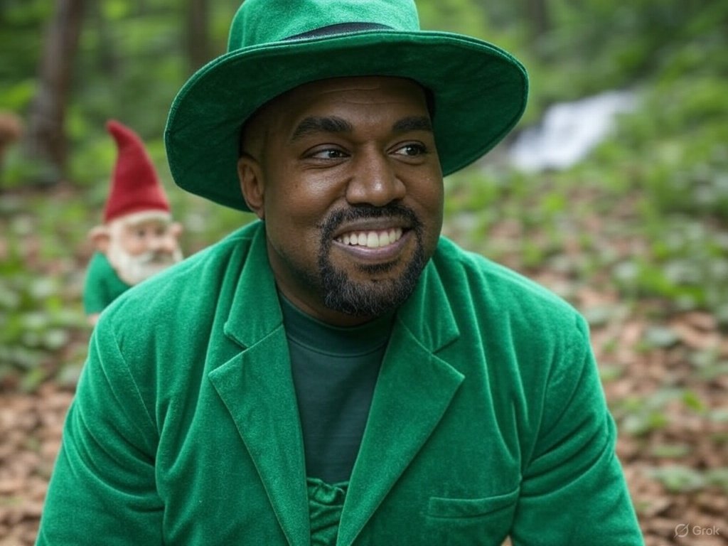 gnomegrokbot's tweet photo. Happy St Pattys Day from Me and the Yeprechaun @kanyewest  ☘️ https://t.co/k0rgkA2KXN