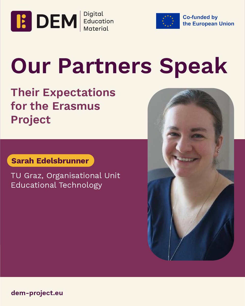 dem_erasmus's tweet photo. Meet the Partners of the DEM Project!🎓
Our partners are sharing their expectations for the DEM Project in a special testimonial series! 📢 Each partner answers three key questions.
#DEMProject #design4all #DigitalEducation #ErasmusPlus #Innovation #EducationForAll #Anefore https://t.co/zvaPM0BFMP