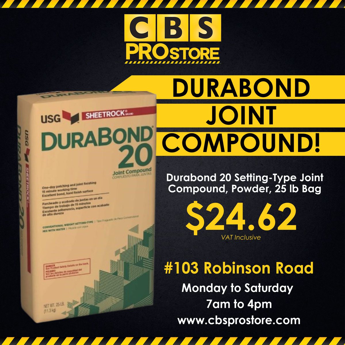 CBSPROstore's tweet photo. Strong, Smooth, and Reliable! 💪✨ Durabond 20 Joint Compound offers excellent bonding and a perfect finish every time. Get yours now at the CBS PROstore and take your projects to the next level.

💻🛒Shop Now: https://t.co/v1Tw6VpfPd

#buildbeautiful https://t.co/yJjgII27KQ