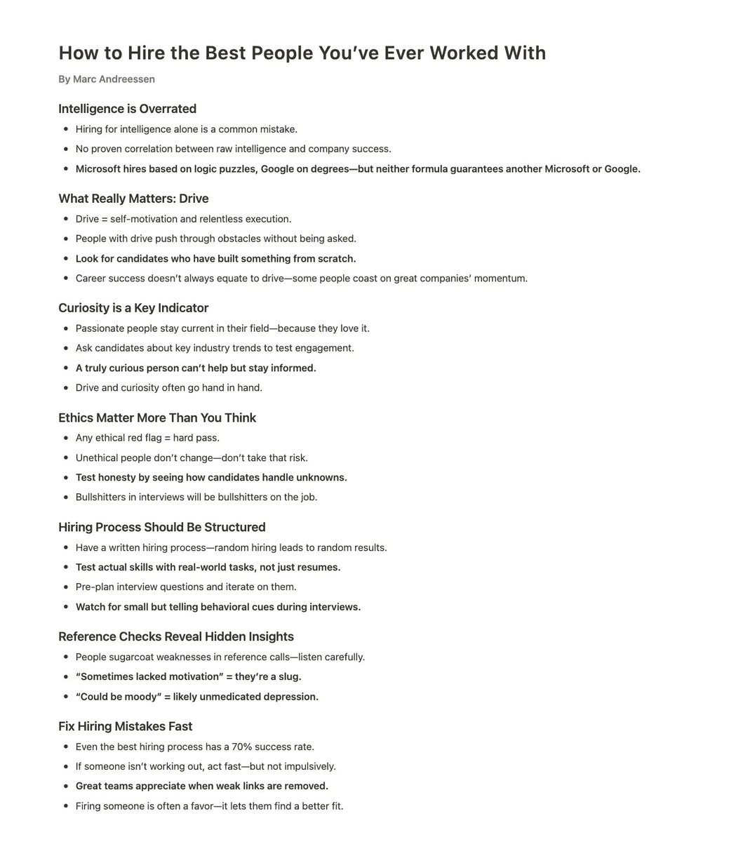 zfellows's tweet photo. How to Hire the Best People You’ve Ever Worked With By Marc Andreessen: https://t.co/ntwZQJE2WT