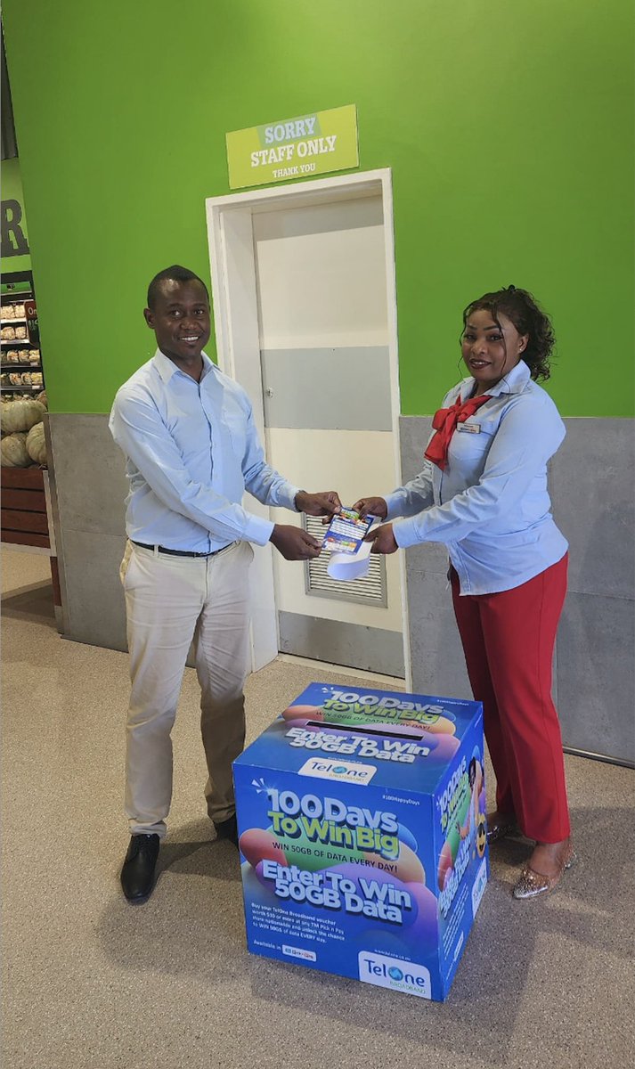 TelOneZW's tweet photo. Get Ready to Win Big!

Last Friday we held our first draw for the 100 Days to Win Big at TM Pick n Pay stores countrywide. Our lucky winners walked away with 50GB of Data.

Don’t miss out on this fantastic opportunity! Let the good days roll with TelOne!
#100HappyDays #TelOne https://t.co/rIsHSG44XB