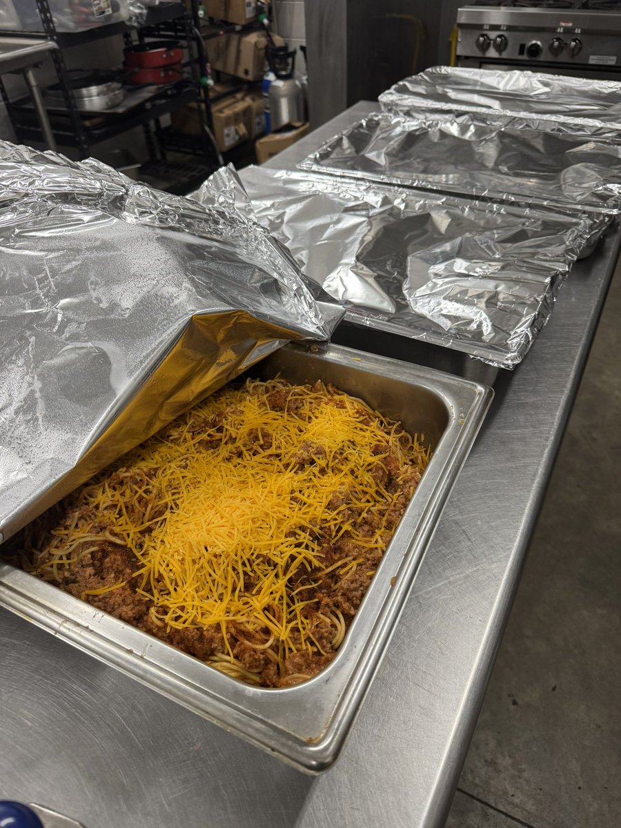As always, thank you to our parents that show up at 5am to cook breakfast for our guys Monday, Wednesday, and Friday. Special thanks to James Andrews that stayed to prepare the after school meal. Cheesy spaghetti bake. Go Vikings