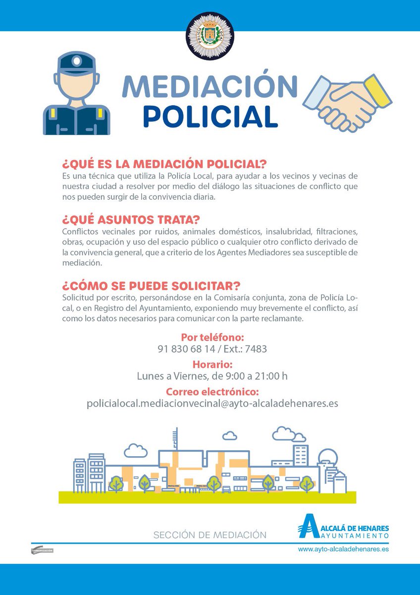 SEGURIDAD |
🗣️ La concejala de Seguridad, <a href="/OrlenaMmm/">Orlena de Miguel</a>, da cuenta del 'Servicio de Mediación Policial' que, a servicio de los vecinos de forma gratuita, atendió 850 conflictos en 2024.

ℹ️ ayto-alcaladehenares.es/el-ayuntamient…

▶️ youtu.be/9YOMMDukoBI?fe…

👉 El servicio puede solicitarse o bien