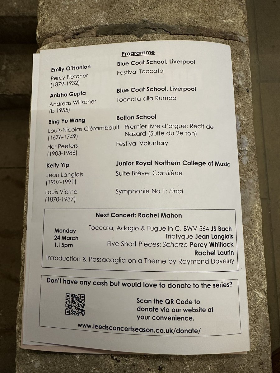 At St Anne’s Cathedral Leeds Organ Recital. It’s an honour that <a href="/BoltonSch/">Bolton School</a> are able to be part of this organ recital series. A generation of brilliant young players from the various <a href="/RCO_Updates/">RCO</a> accredited institutions.